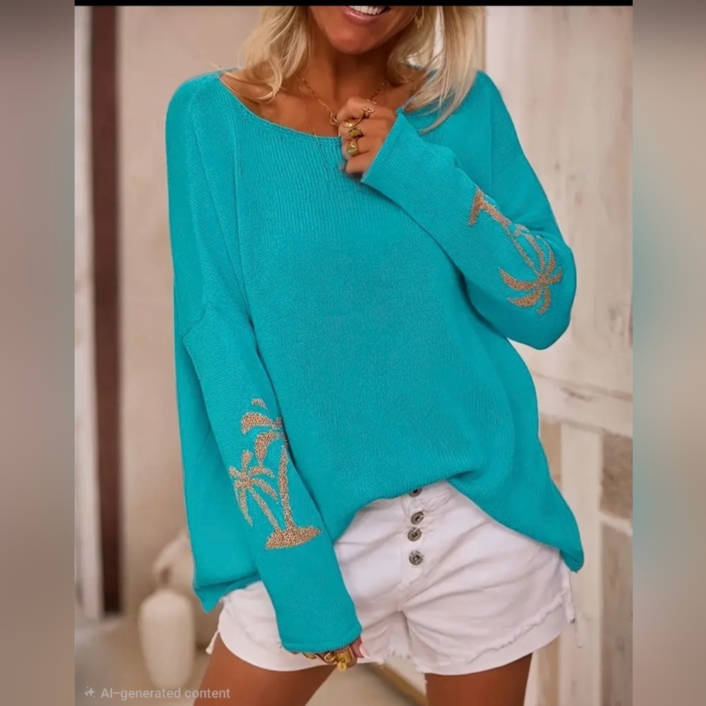 Golden Palm Knit Top For HER